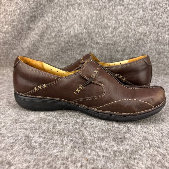 ✅Clarks Un-Structured Brown Leather Loafers Womens 10N Casual Comfort Shoes - Picture 10 of 11